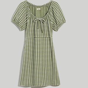 MADEWELL Jacquard Puff-Sleeve Mini Dress in Gingham Check